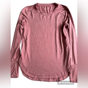 Athleta Womens Pink Long Sleeve Crew Neck Top Stretch Curved Hem Side Slits M